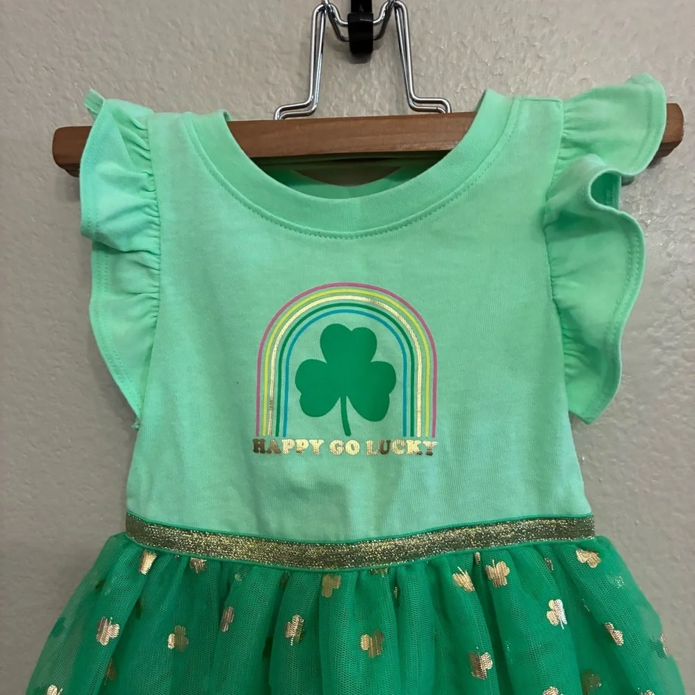 Cat & Jack Toddler St Patrick’s Happy Go Lucky Tulle Gold Accents Dress Size 18M